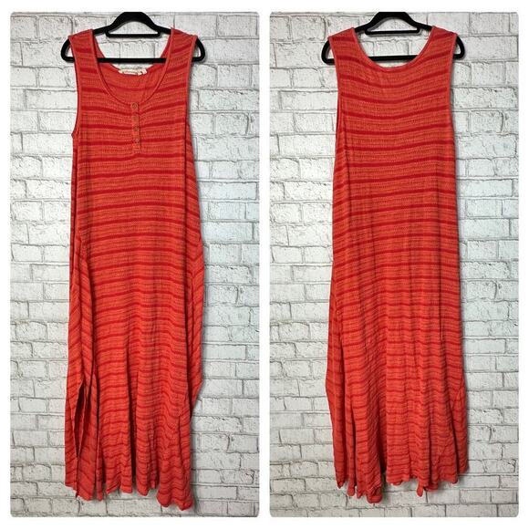 Soft Surroundings Orange Dress Tivoli Knit Maxi Sleeveless Button Stripe Beach M - Picture 2 of 6
